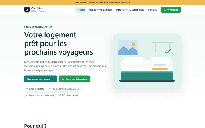 Home page of the Clair Séjour example site