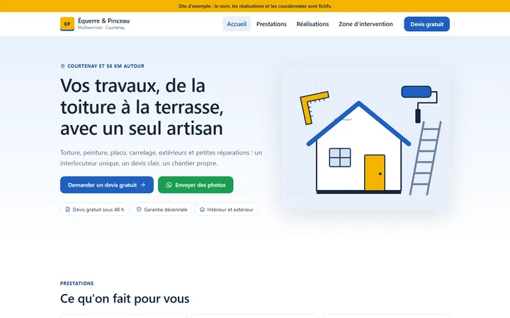 Home page of the Équerre & Pinceau example site