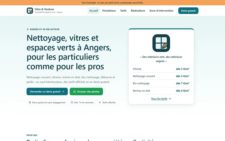 Home page of the Vitre & Verdure example site