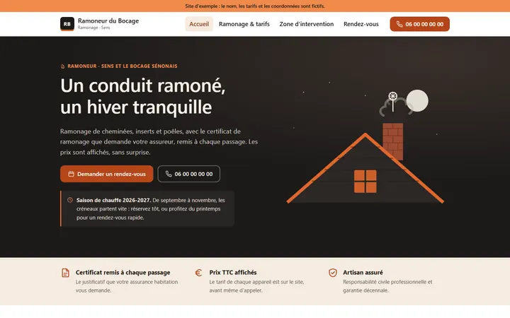 Home page of the Le Ramoneur du Bocage example site